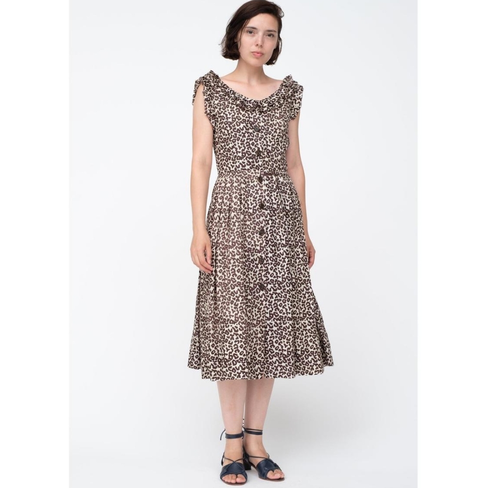 SEA NEW YORK Lottie Sleeveless Cotton Leopard Print Dress S